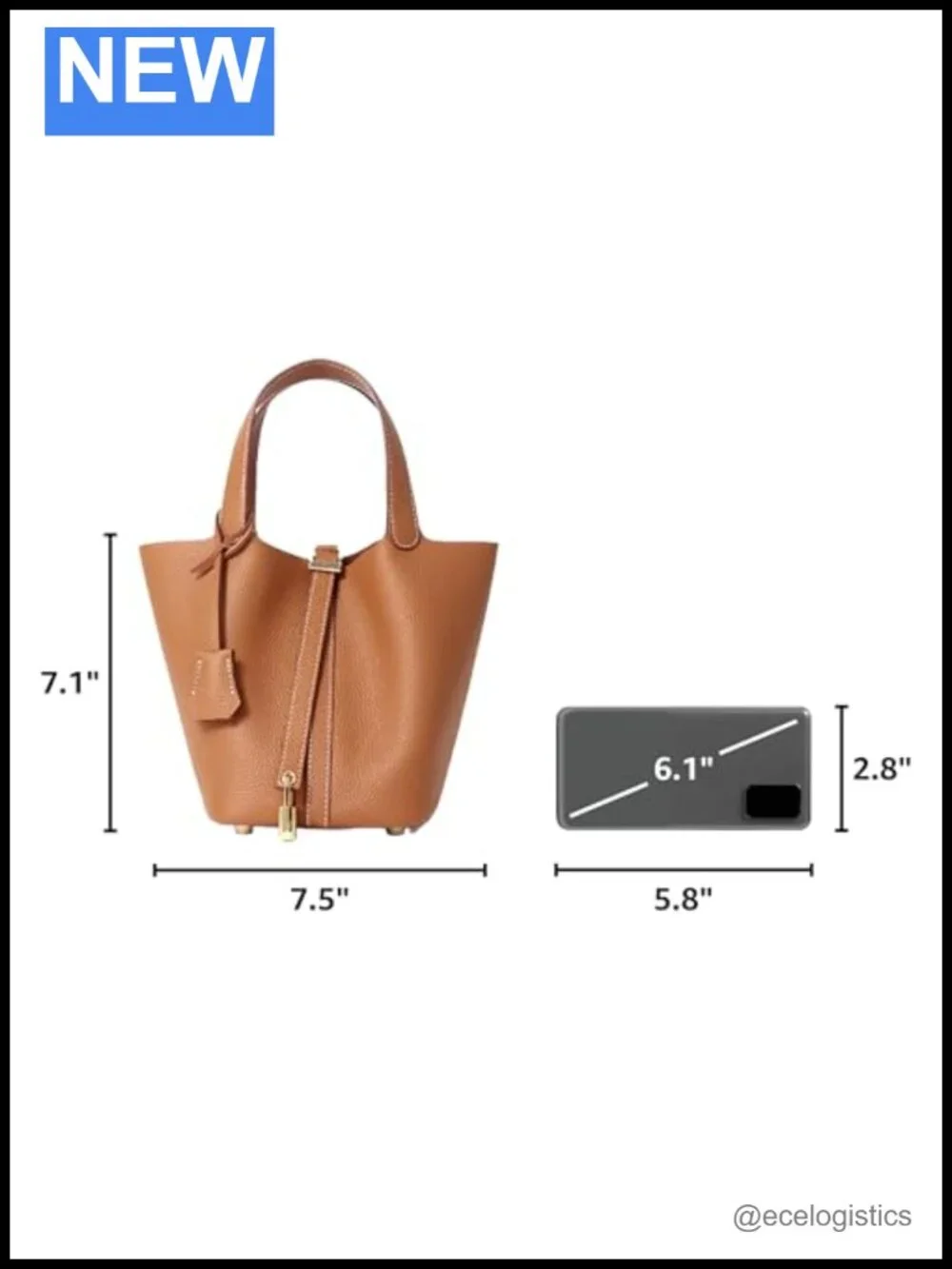 Genuine Leather Bucket Bag Top-Handle Satchel Handbag with Lock